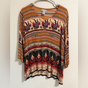 World Market Multicolor Paisley Stripe Tunic Top Long Sleeve L/XL